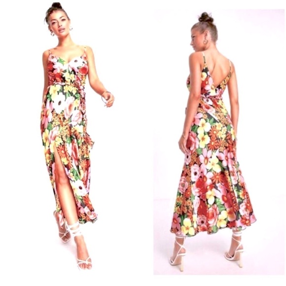 ASOS DESIGN Maxi Slip Dress With Plait Belt In 70s Floral Print Size 4 - Picture 2 of 13